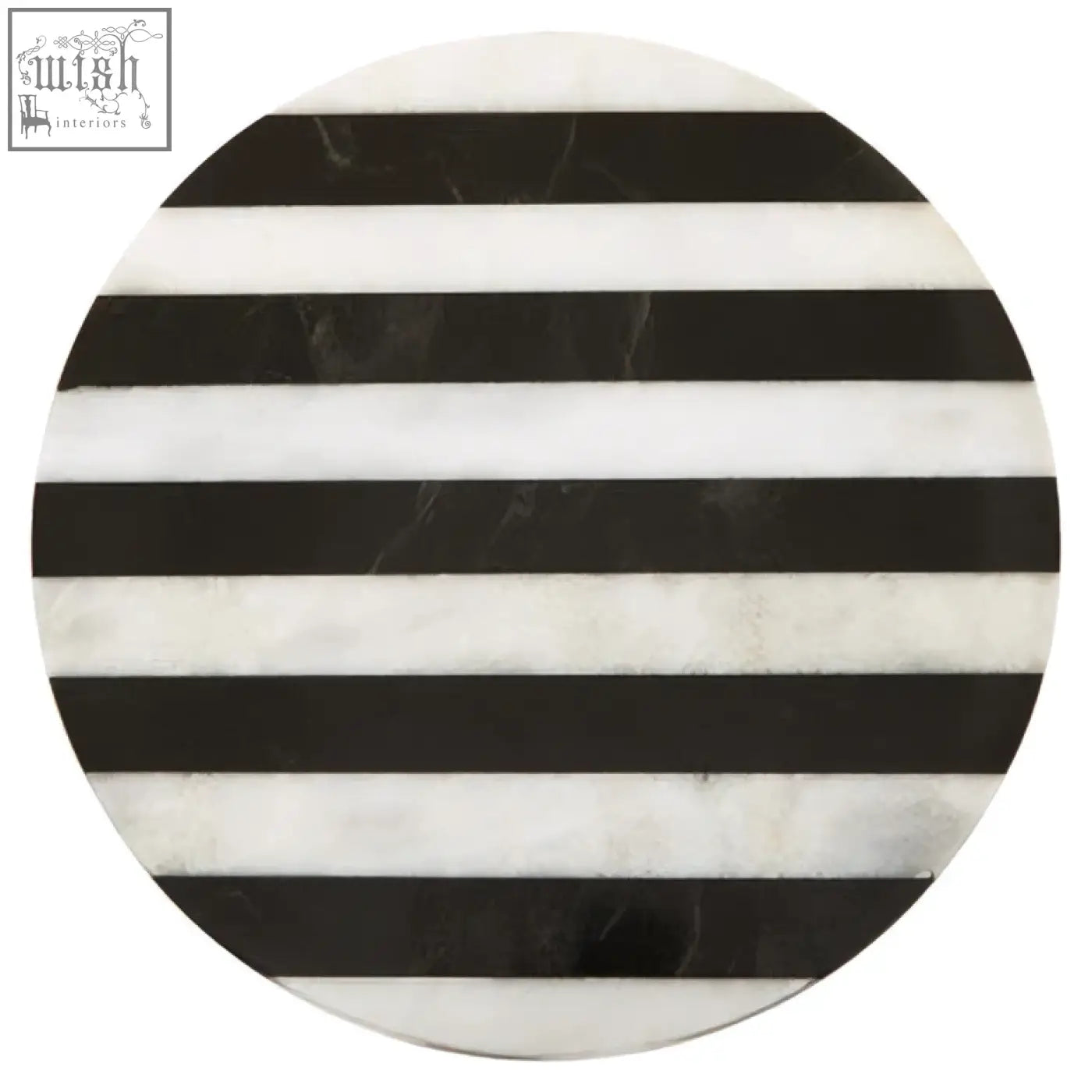 Circular soma small black and white marble round cake stand with alternating black and white marble stripes
