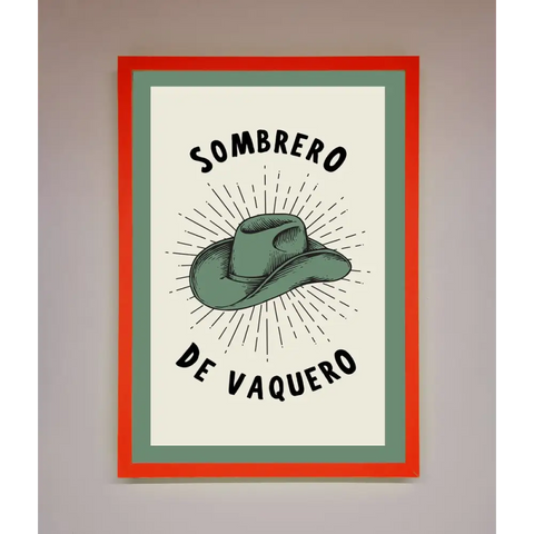 Sombrero De Vaquero Framed Wall Art - B0 (100 x 141 cm) / Neon Red - Framed Print