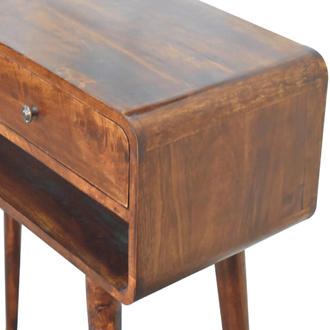 Warm brown wooden sonata chestnut console table with single drawer and slender legs for stylish storage
