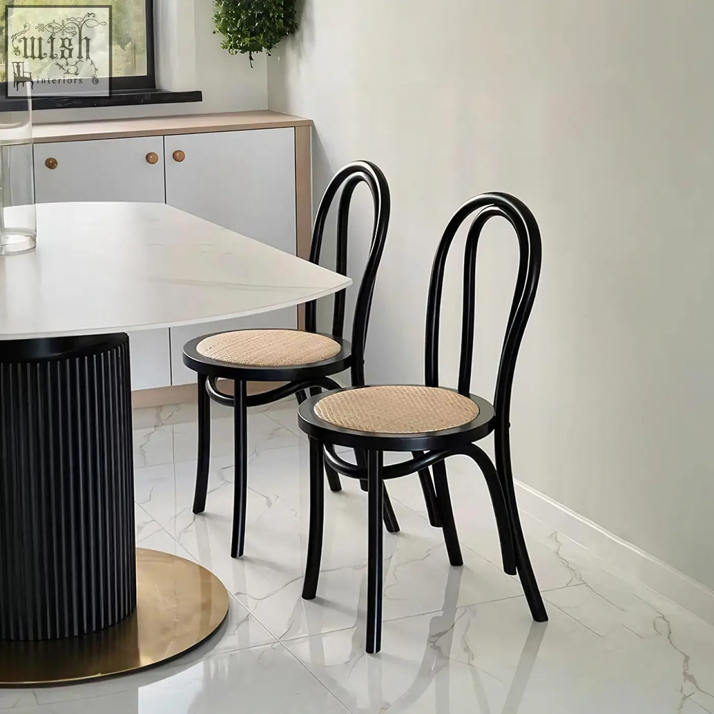 Black bentwood sonnet dining chair with woven cane seat made from solid wood perfect for dining rooms
