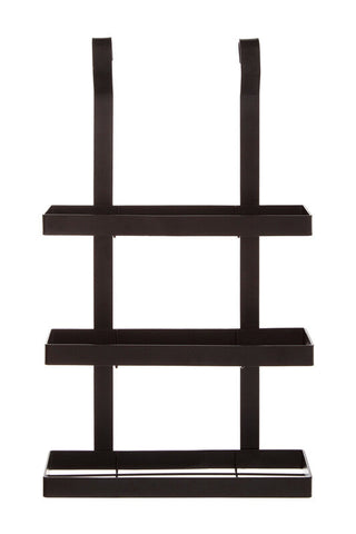 Sorello matt black three level hanging rack with three rectangular tiers and curved top handles in matt black metal