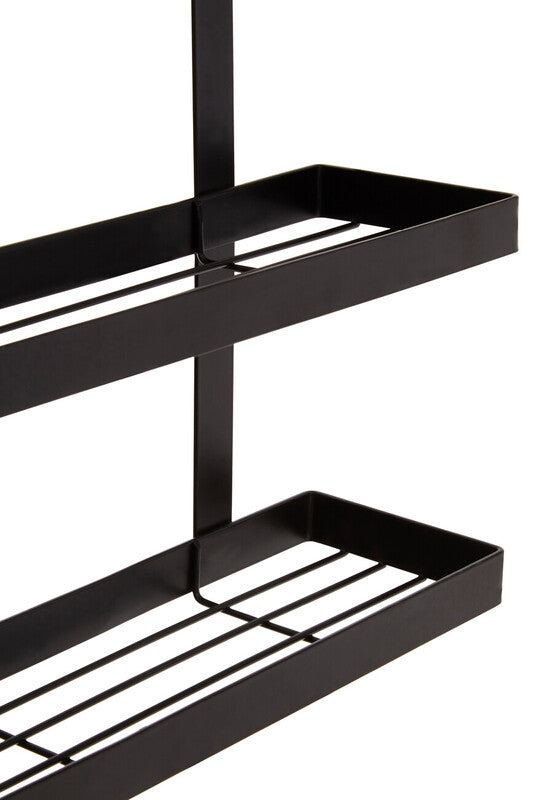 Black metal two-tier shelf with slatted design from sorello matt black three level hanging rack in matt black finish