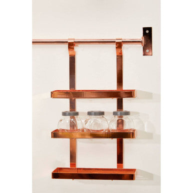 Sorello rose gold three level hanging rack copper wall mounted spice rack with three tiers and clear glass jars