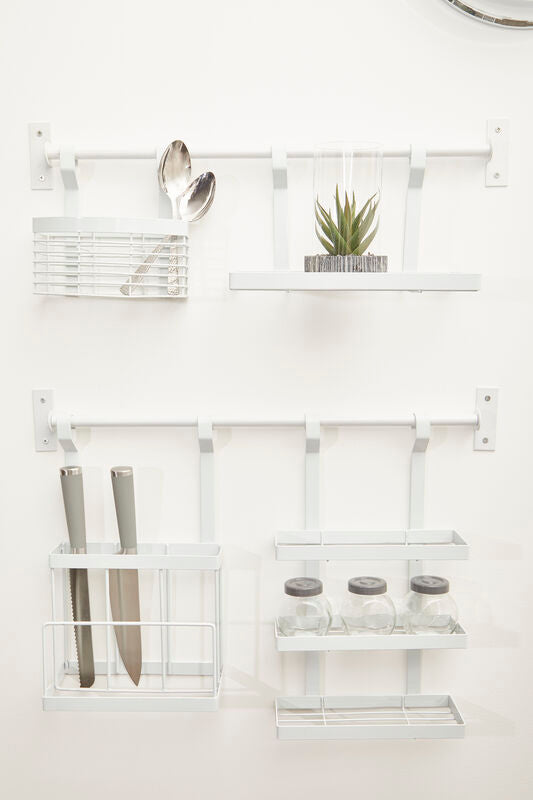 White iron single shelf sorello white iron wall-mounted kitchen organizer with compartments for utensils and spices
