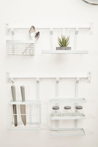 White iron single shelf sorello white iron wall-mounted kitchen organizer with compartments for utensils and spices