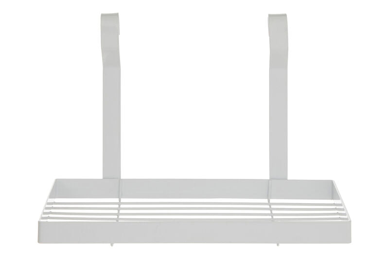 White iron single shelf sorello white iron hanging kitchen rack with two vertical supports and grid shelf