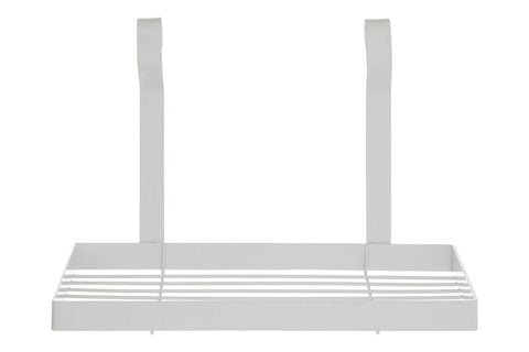 White iron single shelf sorello white iron hanging kitchen rack with two vertical supports and grid shelf