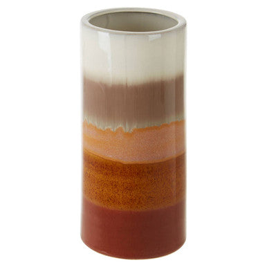 A sorrell small multicoloured ceramic vase with smooth glazed layers in earthy white to deep red tones