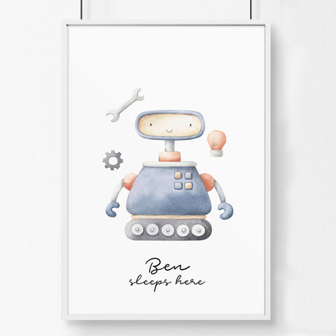Space and Planets - Robot wall art print for Nursery