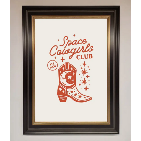 Space Cowgirls Club Framed Wall Art - B0 (100 x 141 cm) / Black Gold - Framed Print