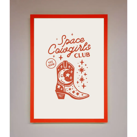 Space Cowgirls Club Framed Wall Art - B0 (100 x 141 cm) / Neon Red - Framed Print