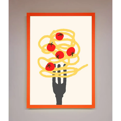 Spaghetti Folk Framed Print - A3 (29.7 x 42 cm) / Neon Orange - Framed Print