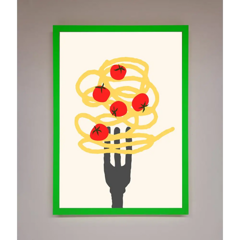 Spaghetti Folk Framed Print - B0 (100 x 141 cm) / Neon Dark Green - Framed Print