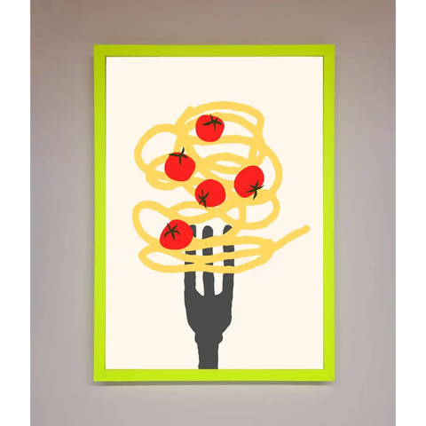 Spaghetti Folk Framed Print - B0 (100 x 141 cm) / Neon Green - Framed Print
