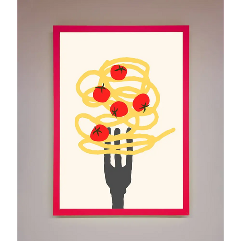 Spaghetti Folk Framed Print - B0 (100 x 141 cm) / Neon Pink - Framed Print