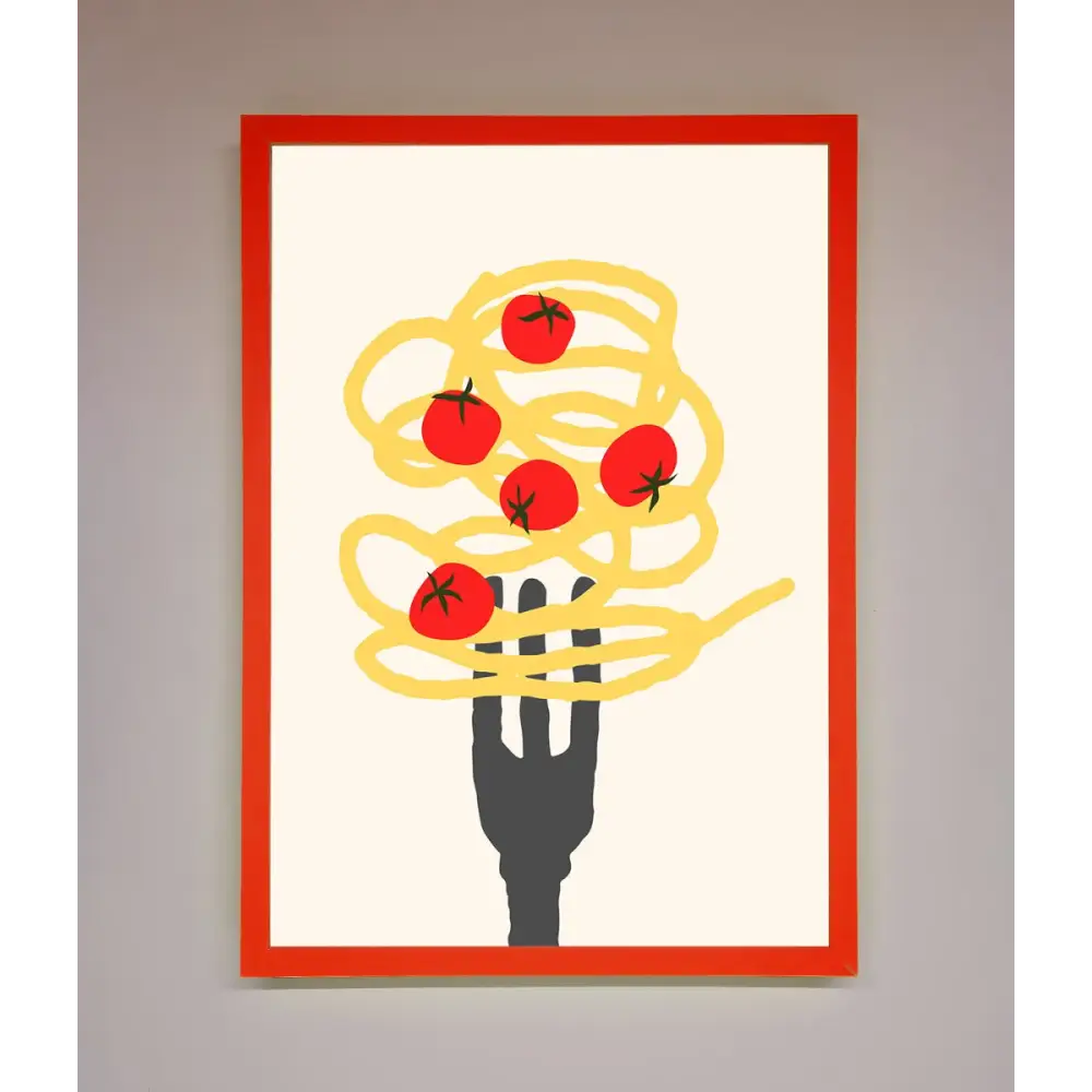 Spaghetti Folk Framed Print - B0 (100 x 141 cm) / Neon Red - Framed Print