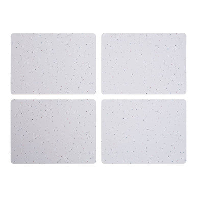 Set of four white placemats with subtle speckled texture in a speckle set perfect for dining table use