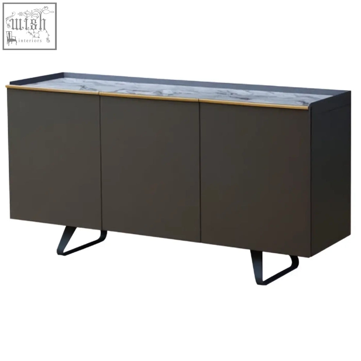 Modern dark gray spezia grey marble top sideboard with sleek black metal legs for stylish storage and display