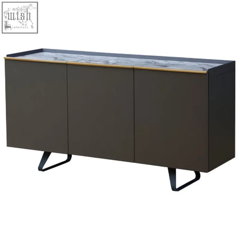 Modern dark gray spezia grey marble top sideboard with sleek black metal legs for stylish storage and display
