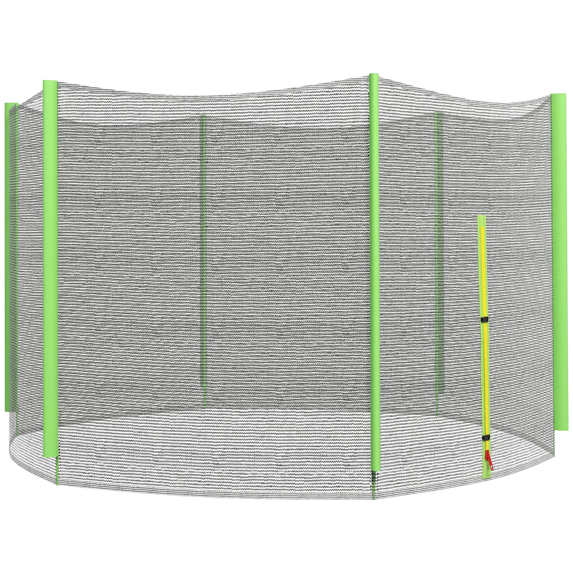 Bright green framed 10ft trampoline safety enclosure with gray mesh interior and zipped entrance poles not included