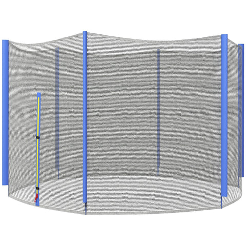 Blue-framed 10ft trampoline safety enclosure with gray mesh panels and zipped entrance poles not included