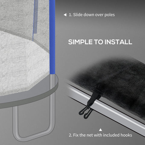 Black mesh safety enclosure net with black plastic hooks for 10ft trampoline replacement poles not included
