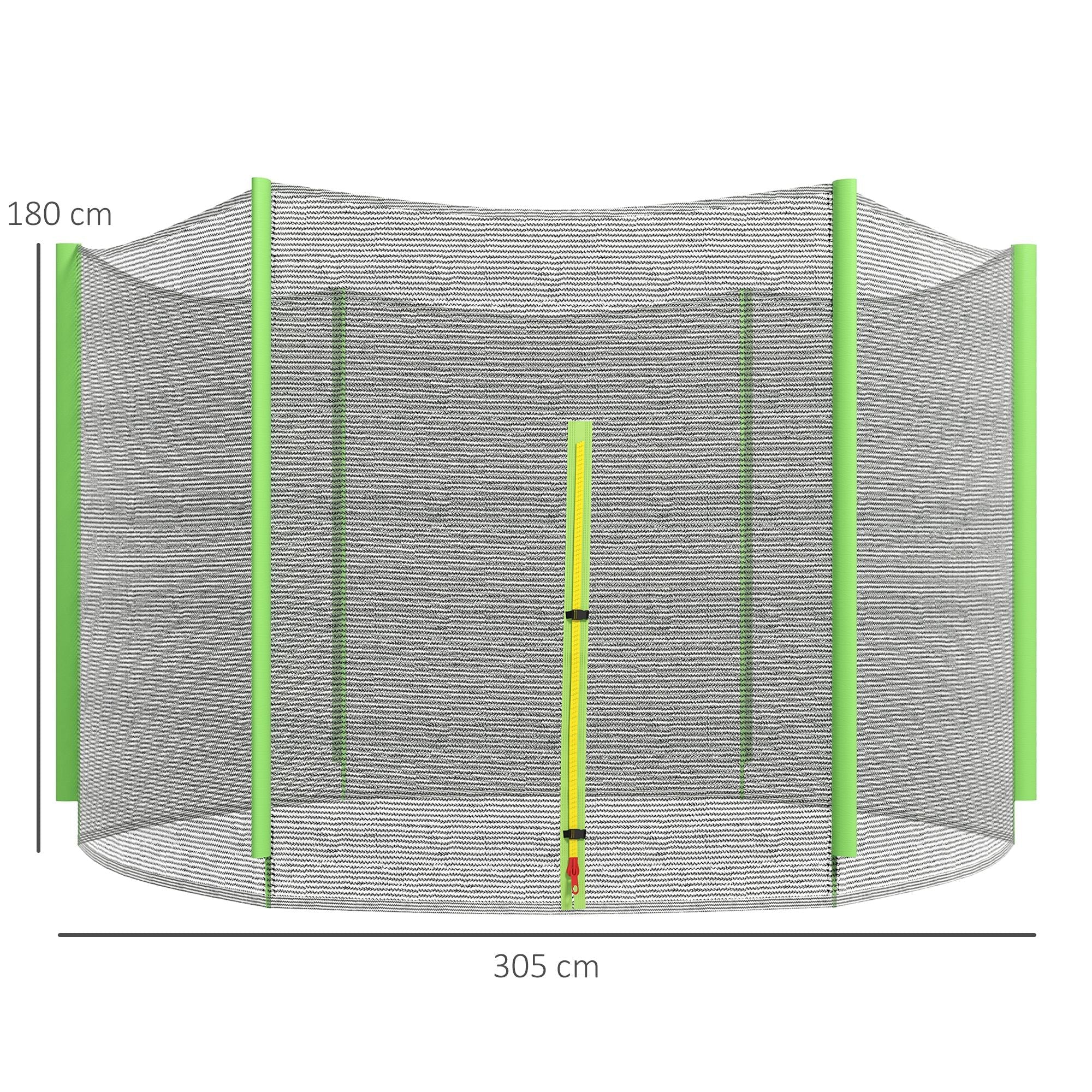 Green-framed 10ft trampoline safety enclosure with gray mesh and vertical poles for sportnow net replacement no poles included