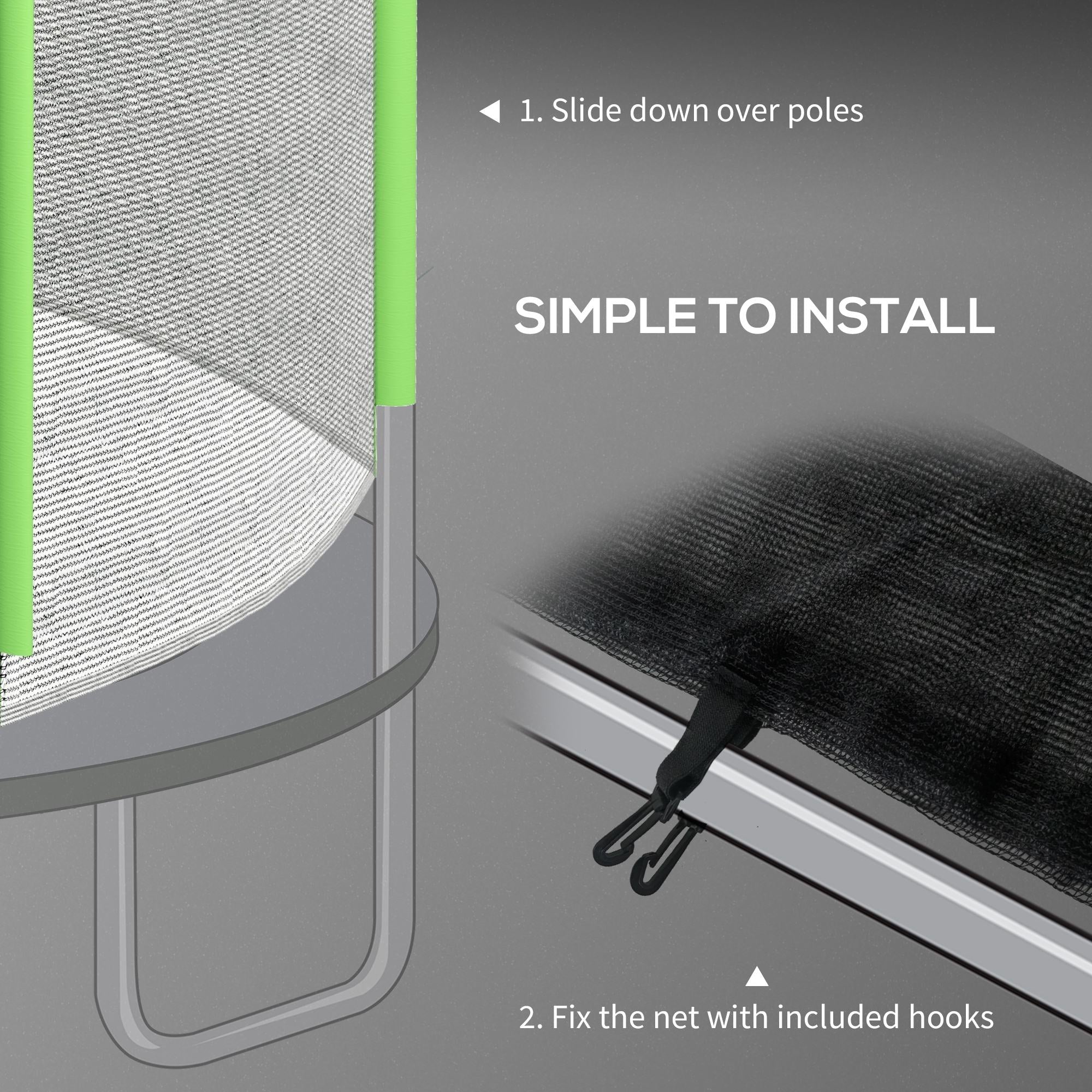 Green and black sportnow 10ft trampoline safety enclosure net with mesh design and zipped entrance poles not included