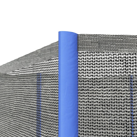 Black mesh safety enclosure for 10ft trampoline with blue rolled edge and weather-resistant netting poles not included