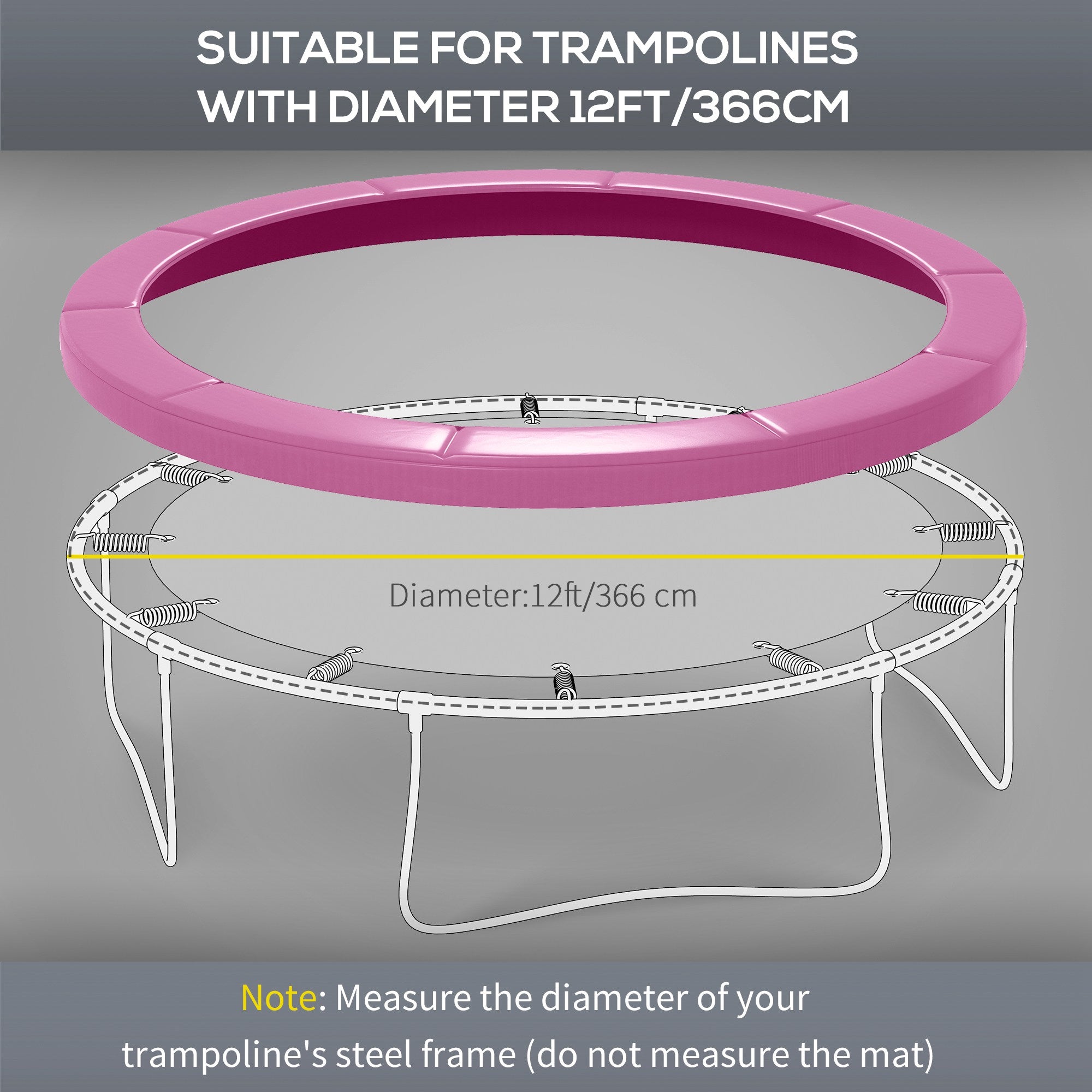 Pink padded sportnow 12ft trampoline spring cover with elastic cord waterproof uv and tear resistant pad replacement