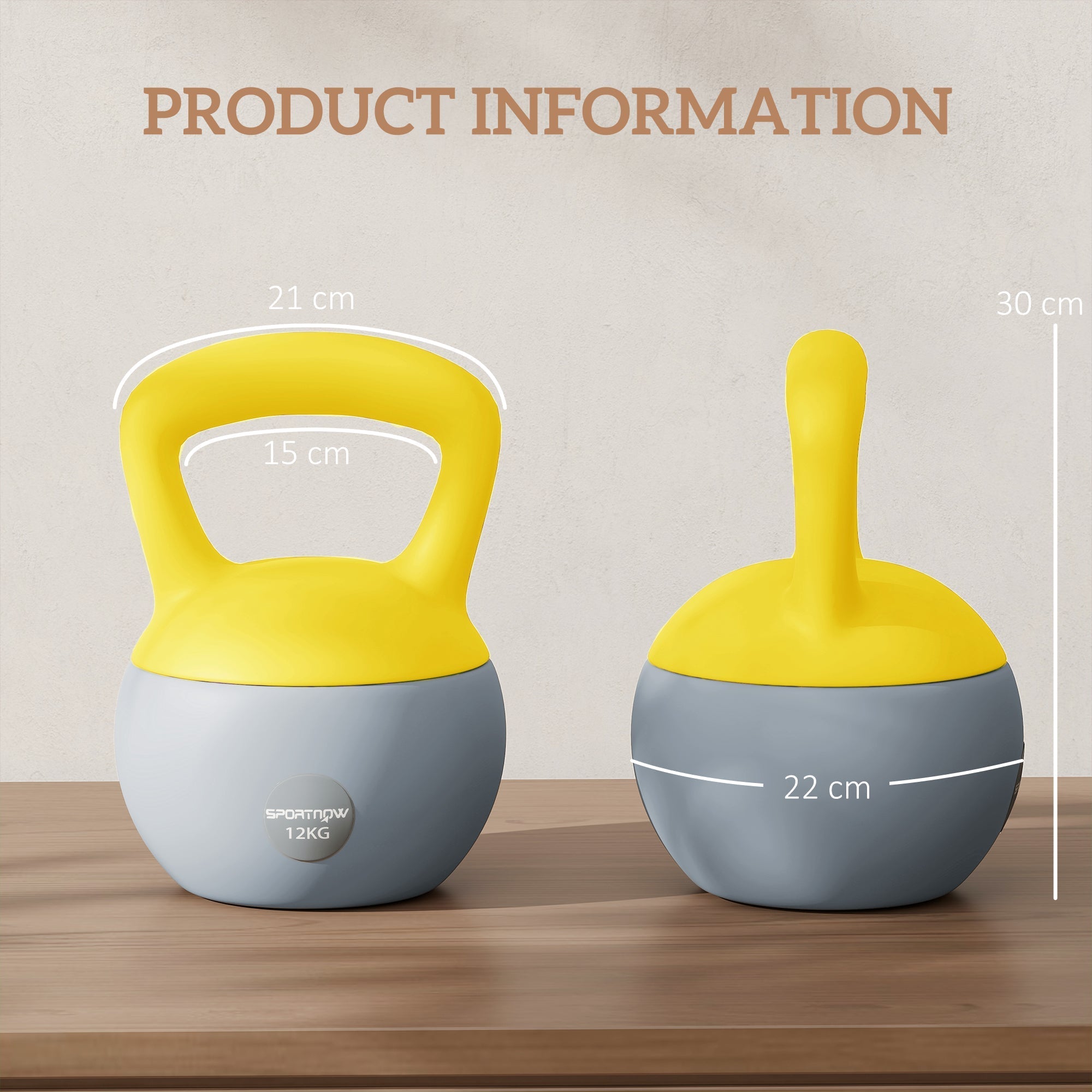 Yellow and gray sportnow 12kg soft kettlebell with non-slip handle for home gym strength training