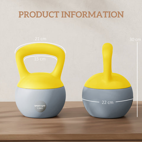 Yellow and gray sportnow 12kg soft kettlebell with non-slip handle for home gym strength training