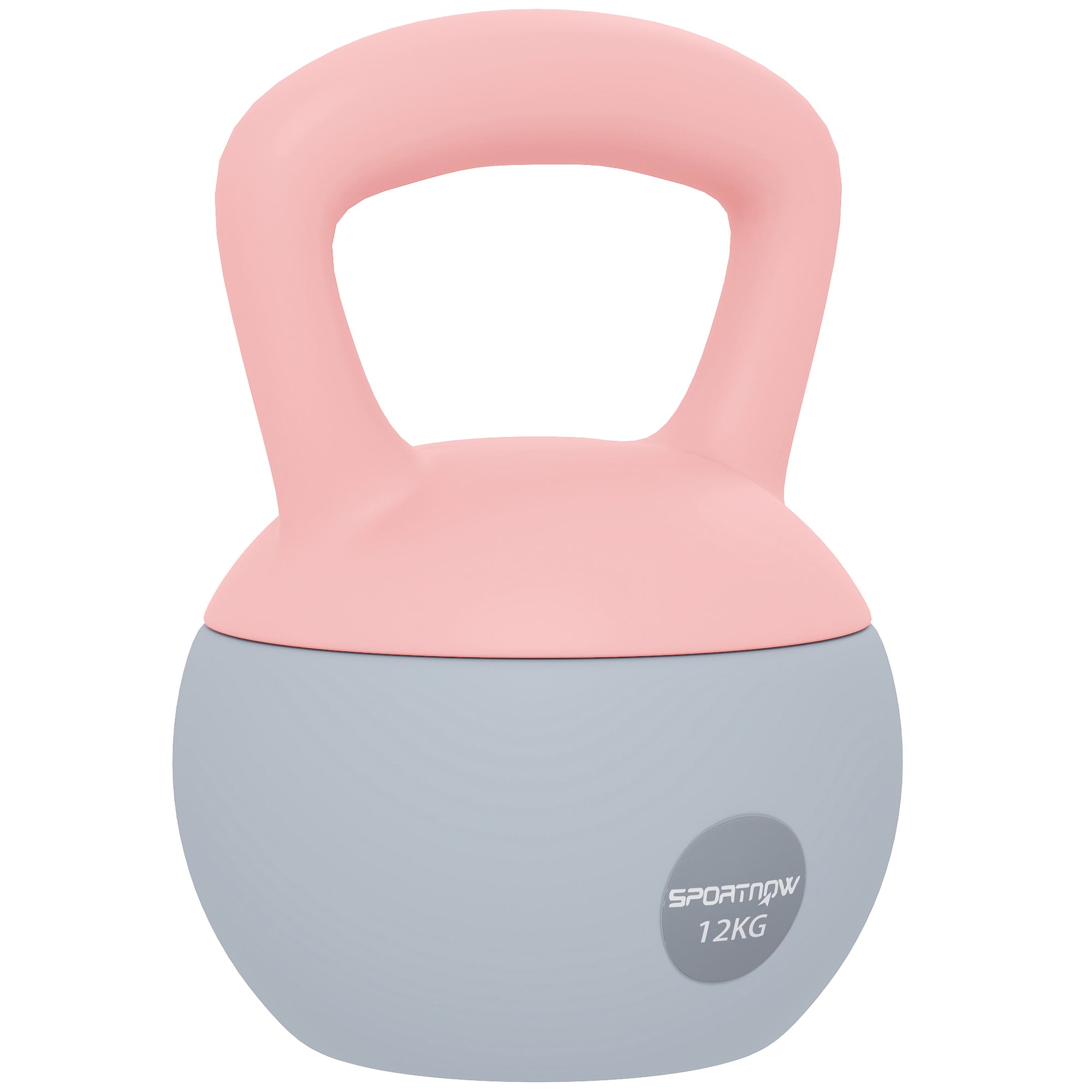 Pink and gray sportnow 12kg kettlebell with non-slip handle metal sand fill smooth matte finish for strength training