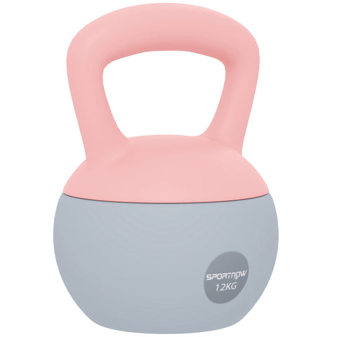 Pink and gray sportnow 12kg kettlebell with non-slip handle metal sand fill smooth matte finish for strength training