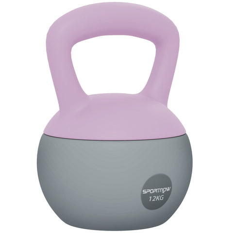 Pastel pink and gray sportnow 12kg soft kettlebell with non-slip handle and metal sand fill for strength training