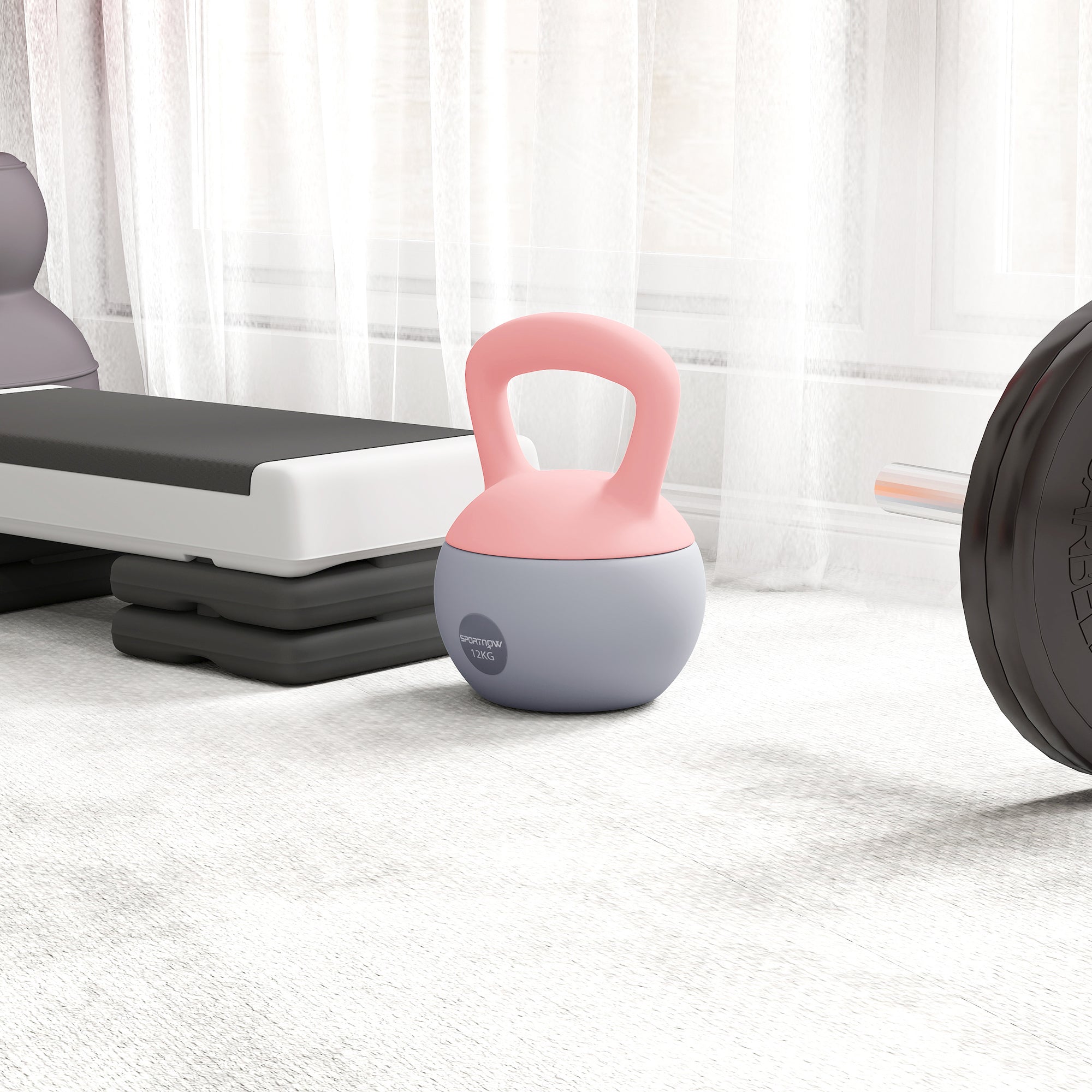 Sportnow 12kg soft kettlebell in pink and gray with non-slip handle filled with metal sand for home gym use