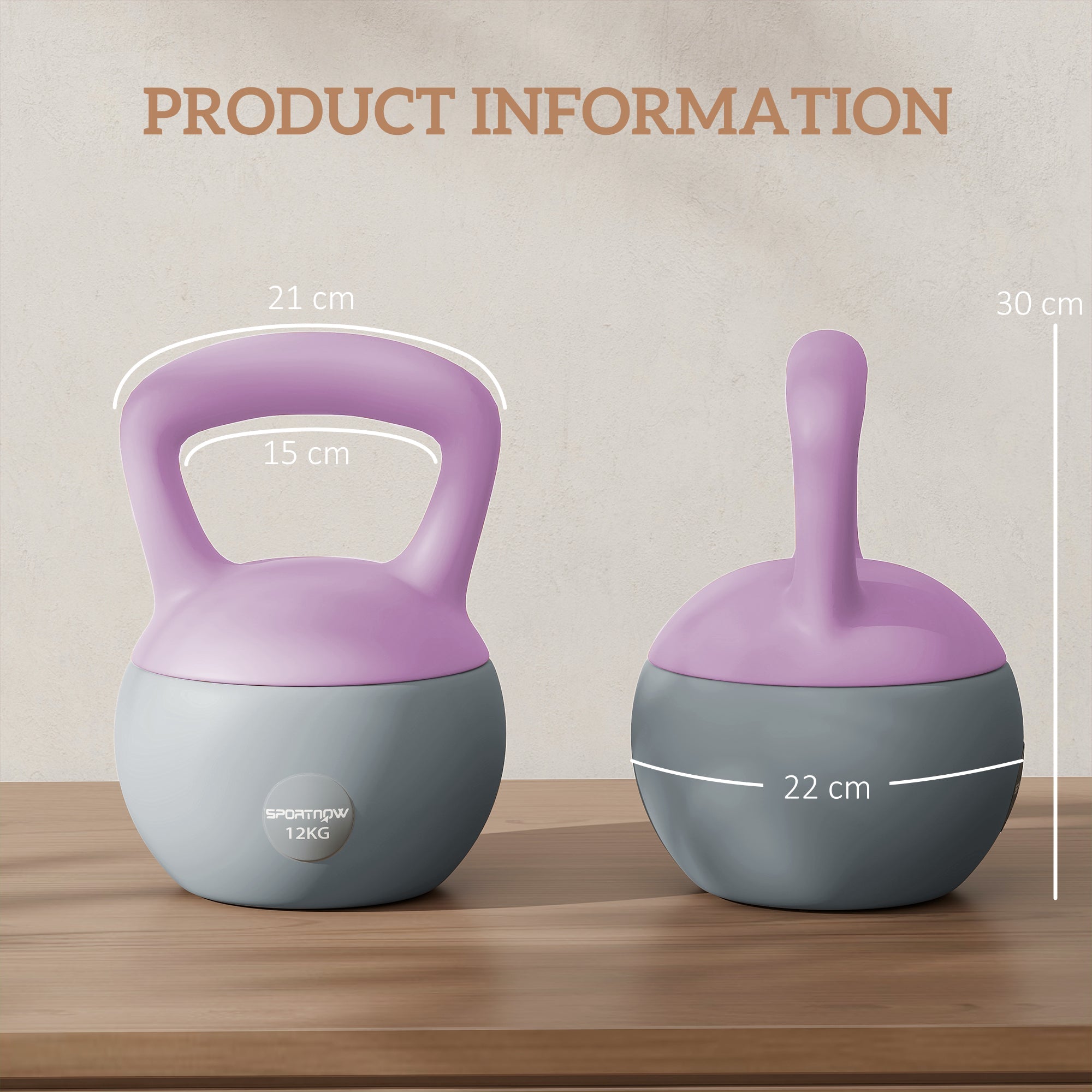 Sportnow 12kg soft kettlebell in purple and gray with ergonomic non-slip handle for home gym strength training