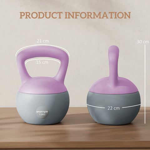 Sportnow 12kg soft kettlebell in purple and gray with ergonomic non-slip handle for home gym strength training