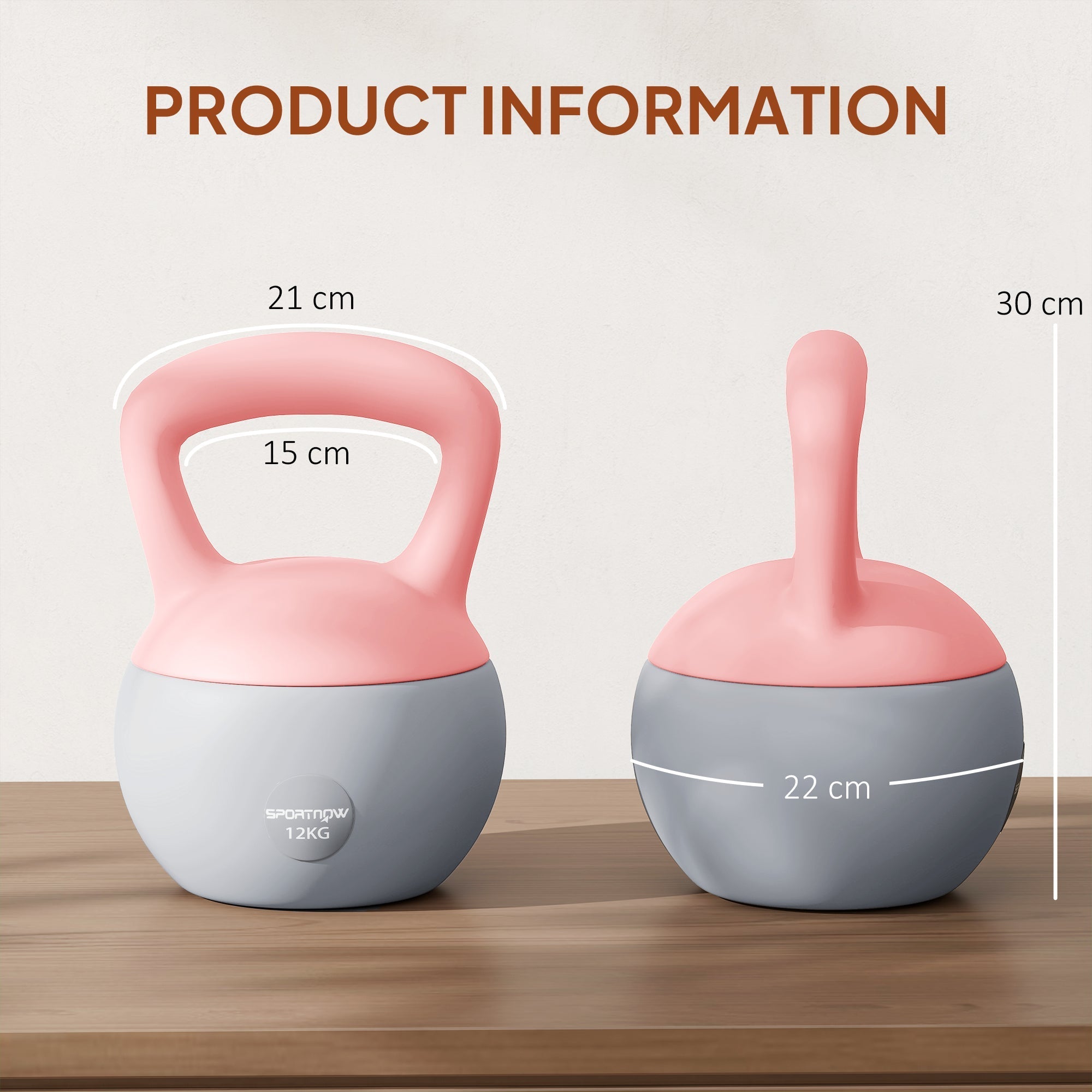 Sportnow 12kg soft kettlebell in pink and grey with non-slip handle for home gym strength training and weight lifting