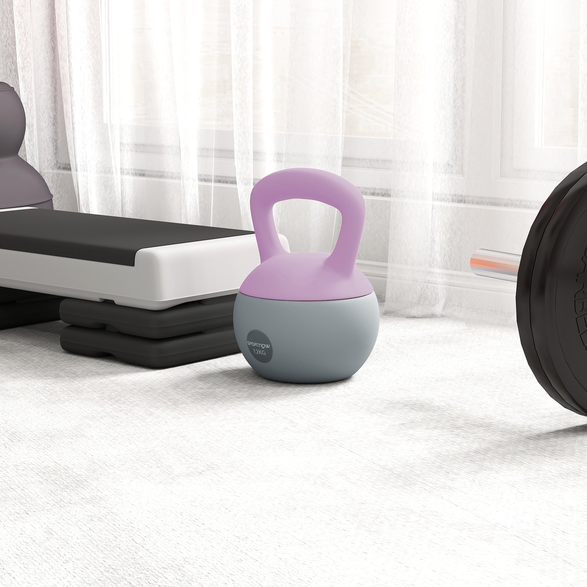 Sportnow 12kg purple and grey soft kettlebell with non-slip handle for home gym strength training
