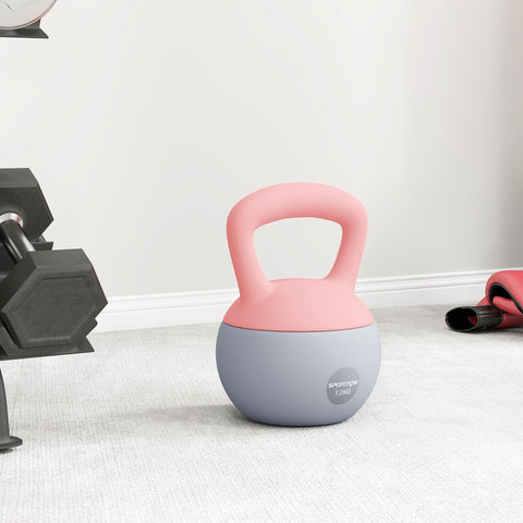 Sportnow 12kg soft kettlebell with non-slip handle in pink and grey with smooth matte finish for strength training