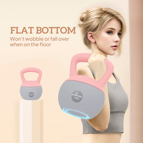 Sportnow 12kg pink and gray kettlebell with non-slip handle metal sand fill flat bottom for strength training