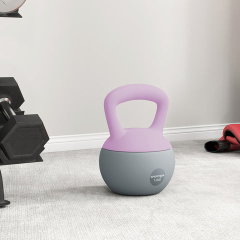 Sportnow 12kg soft kettlebell in pastel purple and gray with non-slip handle and smooth matte finish for strength training