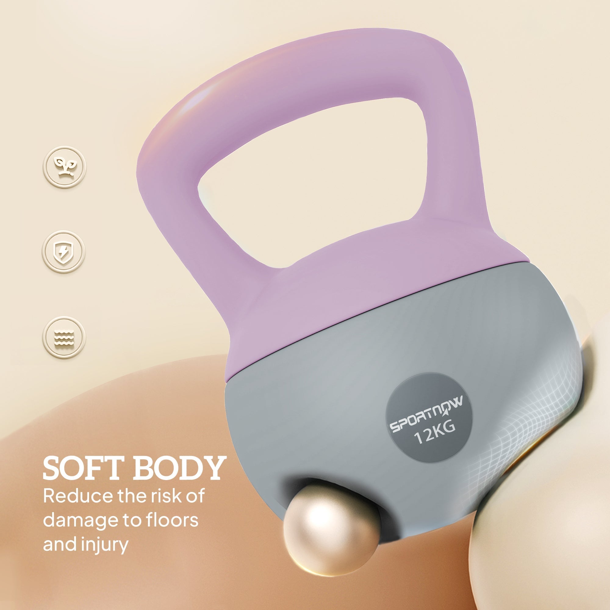 Sportnow 12kg soft kettlebell in purple and gray with metal sand filling and non-slip handle for safe home workouts