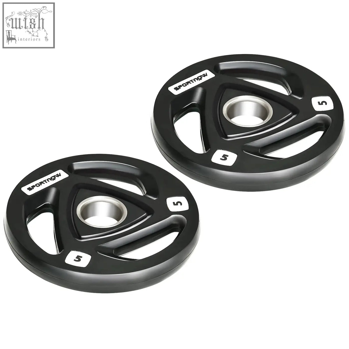 Black sportnow 5kg weight plates with triangular tri-grip design and silver center hub for home gym lifting