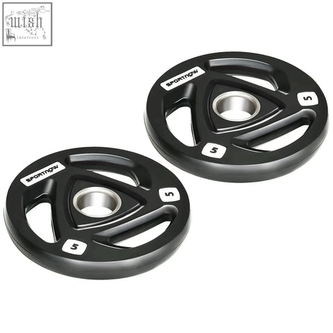 Black sportnow 5kg weight plates with triangular tri-grip design and silver center hub for home gym lifting