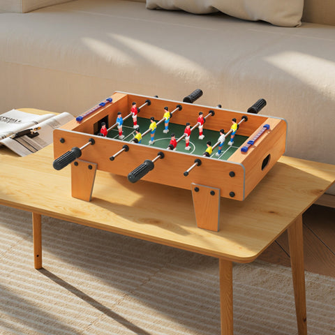 Wooden football table with stainless steel rods colorful players and nature wood finish for kids and adults