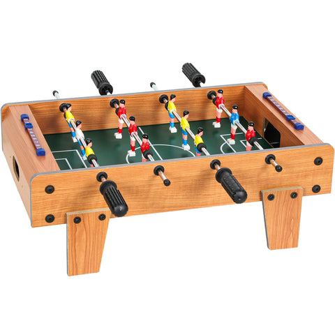 Wooden sportnow football table with stainless steel rods, nature wood finish, green field, and colorful plastic players