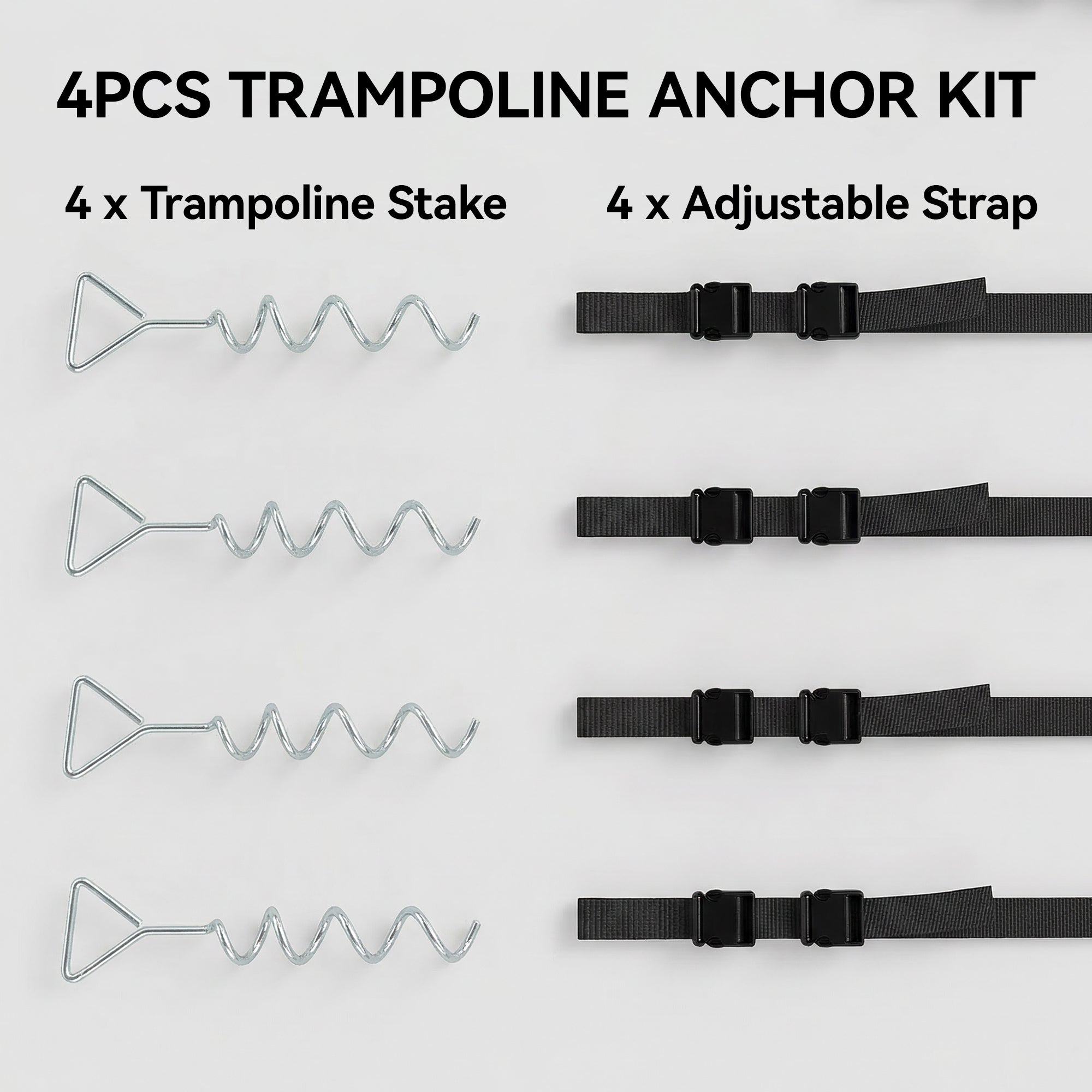 Black adjustable straps with plastic buckles from sportnow trampoline anchor kit for securing trampoline stakes