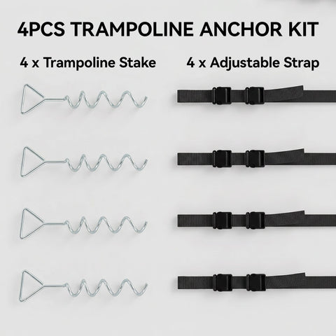 Black adjustable straps with plastic buckles from sportnow trampoline anchor kit for securing trampoline stakes